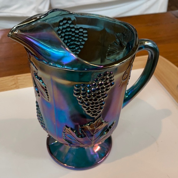 Carnival Glass Other - Carnival Glass Blue Harvest Grape Pitcher